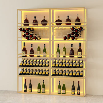 Gold Contemporary Standing Honeycomb Wine Rack with Glass Rack-A